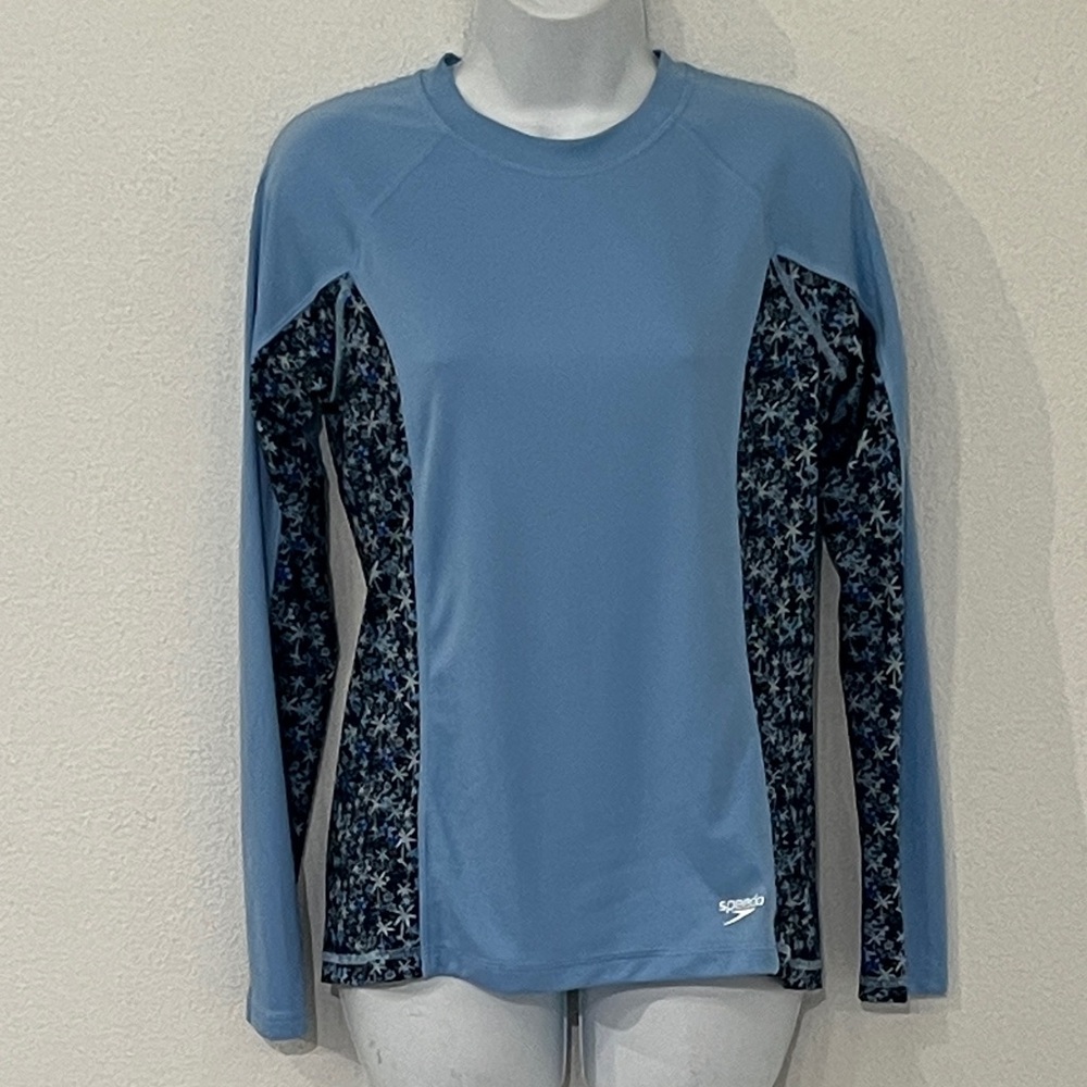 Speedo Women's Floral Patterned Blue Long Sleeve Top Size S